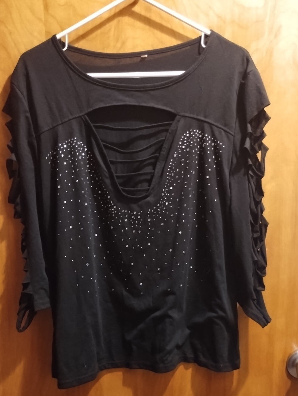 Black Studded Cutout Sleeve Women's Top
